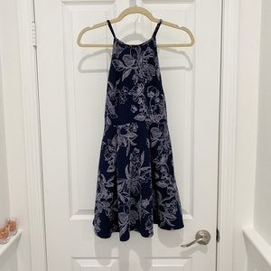 Navy floral halter mini dress
